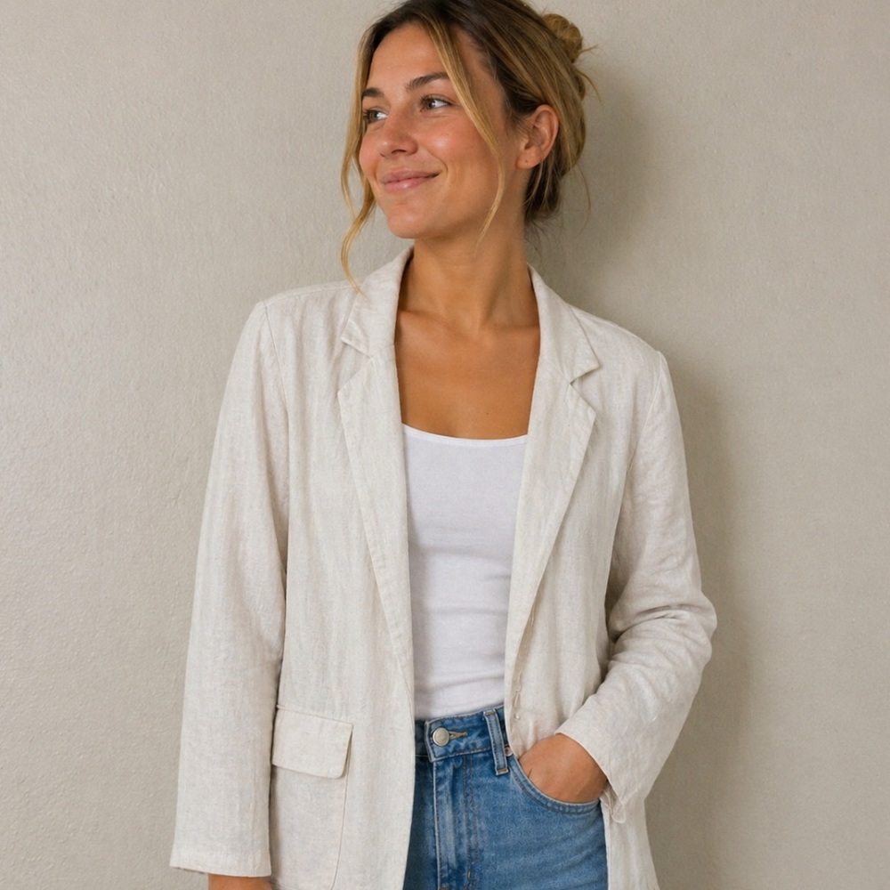 NWT Stoosh Size Large Beige Linen Blend Blazer for Women